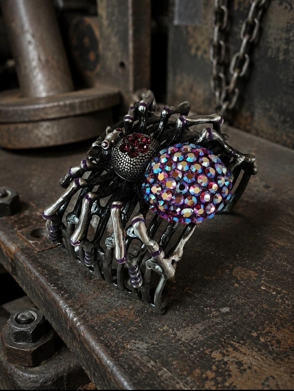 Amethyst Aurora Borealis Swarovski Elements Spider Bracelet Cuff Halloween NEW
